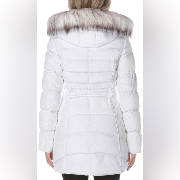 NWT Laundry By Shelli Segal White Puffer Coat with Fur Trim Hood - Picture 5 of 9